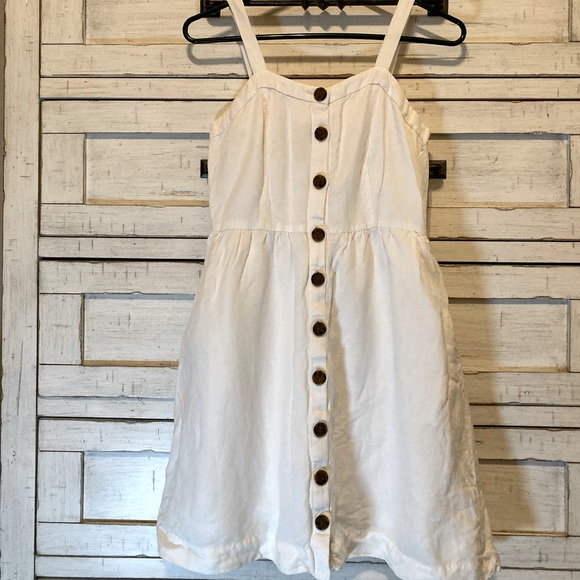 White Linen Apron Dress - Picture 1 of 5